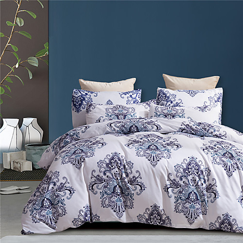 

Blue Floral Print 3 Pieces Bedding Set Duvet Cover Set Modern Comforter Cover-3 Pieces-Ultra Soft Hypoallergenic Microfiber Include 1 Duvet Cover and 1 or2 Pillowcases