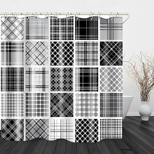 

Plaid Retro Fabric Print Waterproof Fabric Shower Curtain for Bathroom Home Decor Covered Bathtub Curtains Liner Includes with Hooks