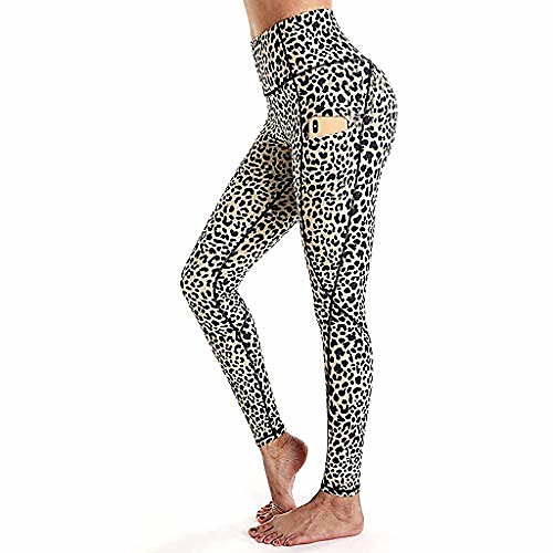 

printed yoga leggings for women with pocket ankle length pants for running sports fitness workout gym(beige,s)