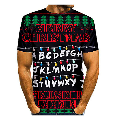 

Men's T shirt 3D Print Graphic 3D Letter Short Sleeve Christmas Tops Basic Black / Red