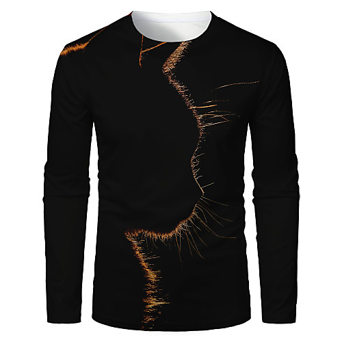 

Men's Graphic Animal T-shirt Long Sleeve Daily Tops Basic Round Neck Black