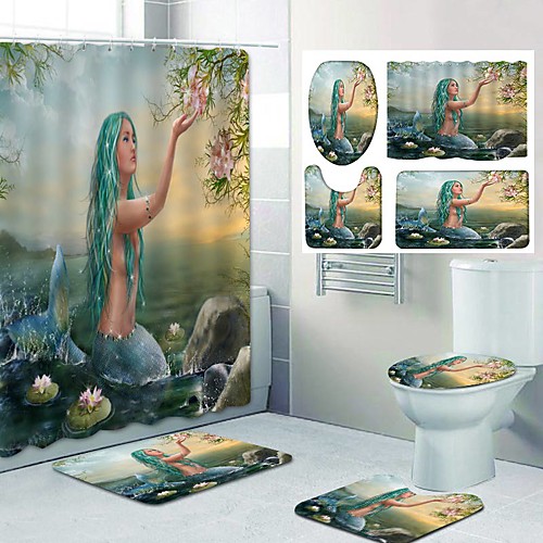 

Mermaid Pattern PrintingBathroom Shower Curtain Leisure Toilet Four-Piece Design