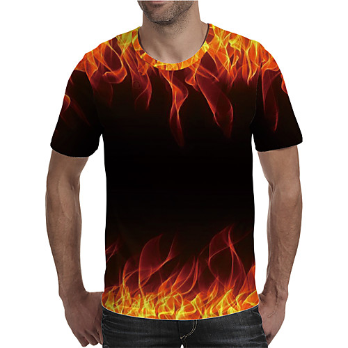 

Men's T shirt 3D Print Graphic Flame Plus Size Print Short Sleeve Daily Tops Elegant Exaggerated Red
