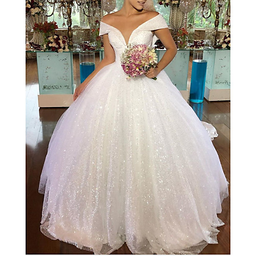 

A-Line Wedding Dresses V Neck Floor Length Tulle Sleeveless Formal with Pleats 2021
