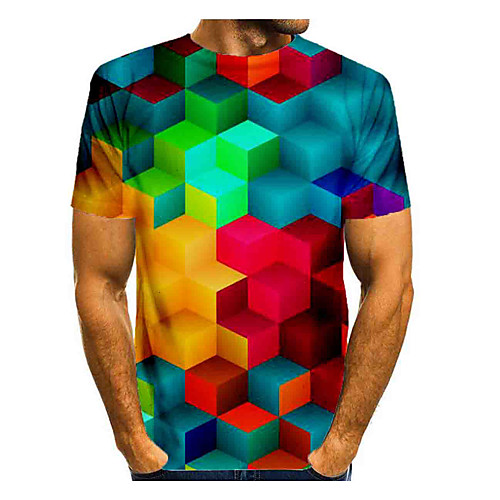 

Men's T shirt 3D Print Graphic Abstract Short Sleeve Daily Tops Basic Rainbow