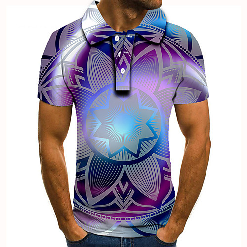 

Men's Polo 3D Print Graphic Floral Print Short Sleeve Daily Tops Basic Purple