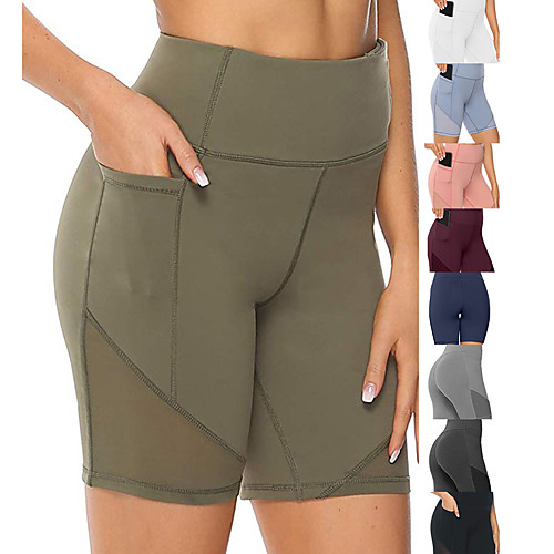 

Women's High Waist Running Tight Shorts Athletic Leggings Bottoms with Phone Pocket Mesh Spandex Yoga Fitness Gym Workout Performance Running Tummy Control Butt Lift Breathable Sport Solid Colored