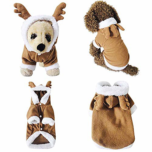 

dog cat christmas reindeer costume, funny pet elk costumes cosplay dress, puppy fleece outfits warm hoodie animal festival apparel clothes