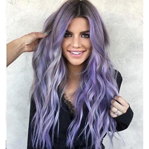 

Synthetic Wig Body Wave Middle Part Wig Long Very Long Purple / Blue Synthetic Hair 65 inch Women's Party Highlighted / Balayage Hair Middle Part Purple