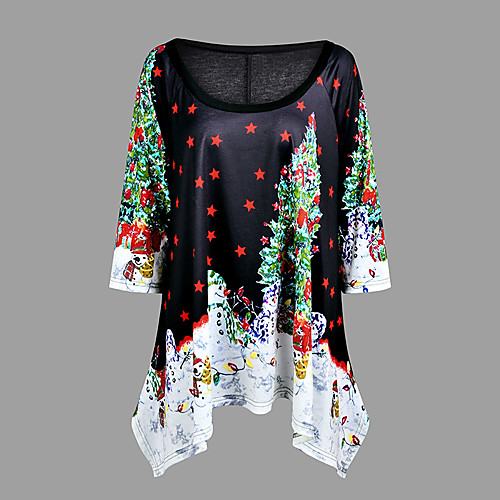 

Women's Christmas T shirt Snowman Print Round Neck Tops Christmas Basic Top Black
