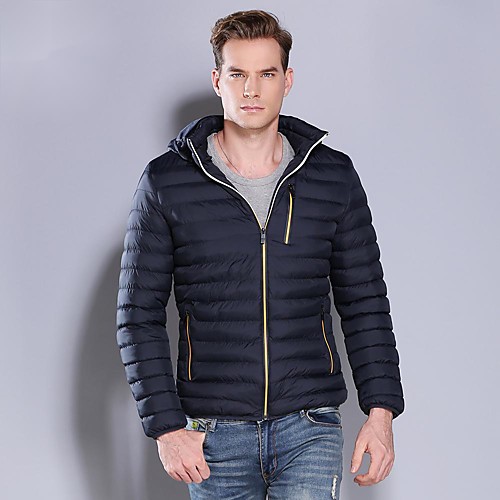 

Men's Padded Parka Solid Colored Nylon Black / Blue / Army Green M / L / XL