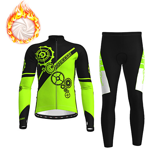 

21Grams Men's Long Sleeve Cycling Jacket with Pants Winter Fleece Polyester White Blue Orange Gear Bike Jacket Tights Clothing Suit Fleece Lining Breathable Warm Back Pocket Sports Gear Mountain Bike