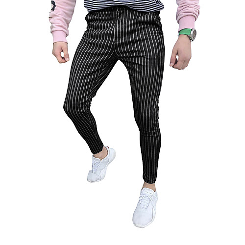 

Men's Slim Daily Chinos Pants Striped Full Length Black Gray