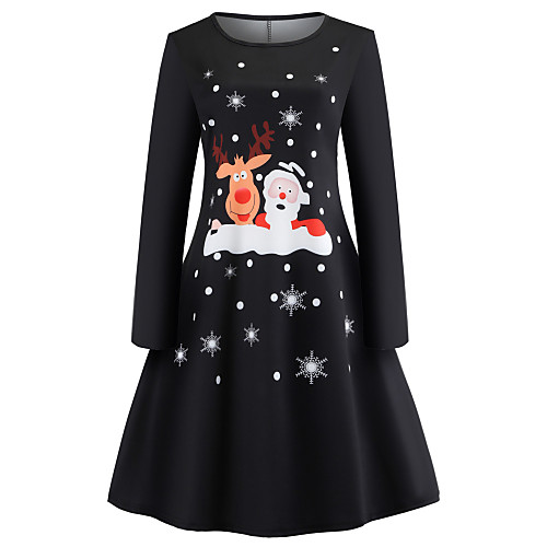 

Women's Swing Dress Short Mini Dress White Black Red Long Sleeve Print Zipper Print Fall Round Neck Vintage Christmas 2021 S M L XL XXL