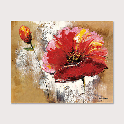 

Oil Painting Hand Painted Horizontal Abstract Floral / Botanical Modern Rolled Canvas (No Frame)
