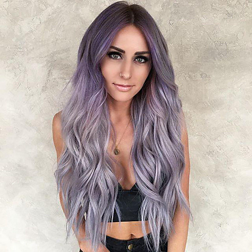 

Synthetic Wig Curly Body Wave Middle Part Wig Long Very Long Bright Purple Synthetic Hair 65 inch Women's Party Highlighted / Balayage Hair Middle Part Purple