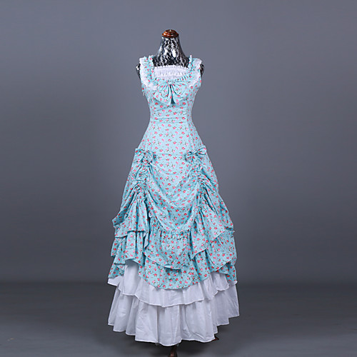 

Cosplay Lolita Victorian 18th Century Vacation Dress Dress Outfits Masquerade Prom Dress Women's Costume Blue / White Vintage Cosplay Sleeveless Ball Gown Plus Size Customized