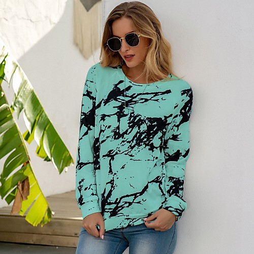 

Women's T-shirt Tie Dye Long Sleeve Print Round Neck Tops Loose Basic Basic Top White Blue Blushing Pink
