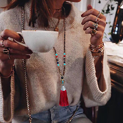 

Women's Pendant Necklace Beaded Necklace Tassel Gemini Lucky Dainty Vintage Victorian Colorful Resin Wood Alloy Black Red Green Dark Blue 80 cm Necklace Jewelry 1pc For Gift Prom Street Birthday