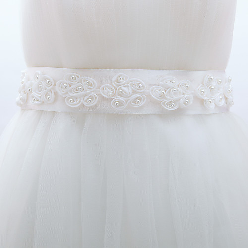 

Silk Like Satin Wedding Sash With Faux Pearl Women's Sashes