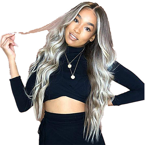 

Synthetic Wig Body Wave Middle Part Wig Long Very Long Silver grey Synthetic Hair 65 inch Women's Party Middle Part Fluffy Dark Gray