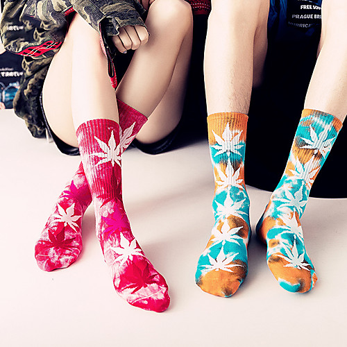 

Athletic Sports Socks 1 Pair 1 Pack Tie Dye Long Women's Men's Crew Socks Tube Socks Breathable Sweat wicking Comfortable Gym Workout Basketball Running Active Training Skateboarding Sports Maple
