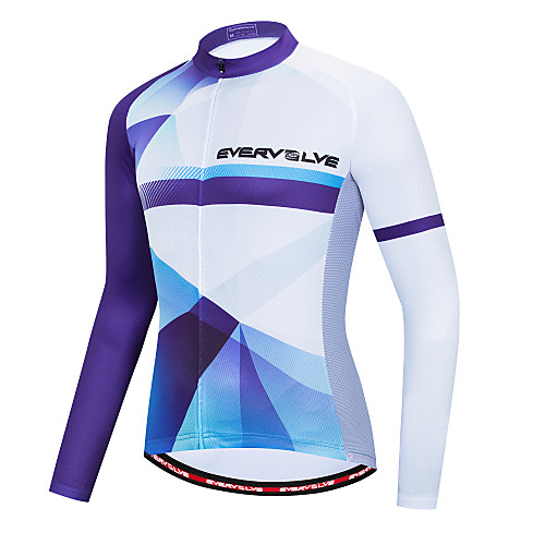 

Men's Long Sleeve Cycling Jersey White Bike Quick Dry Sports Geometic Clothing Apparel / Micro-elastic