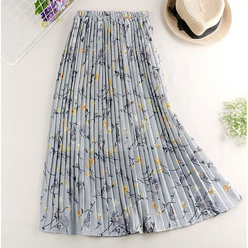 

Women's Casual / Daily Basic Skirts Floral Pleated Blue Beige Gray / Loose