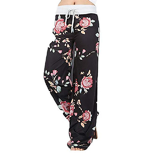 

women's floral printed yoga pants loose wide leg baggy palazzo pajama pants lounge comfy drawstring trousers