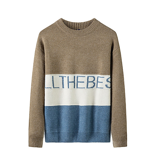 

Men's Stylish Basic Oversized Knitted Color Block Pullover Acrylic Fibers Long Sleeve Sweater Cardigans Crew Neck Fall Winter Black Khaki Beige