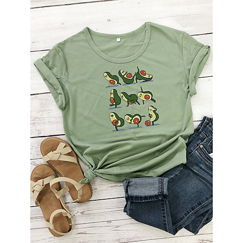 

Women's T shirt Fruit Print Round Neck Tops 100% Cotton Basic Basic Top White Yellow Wine
