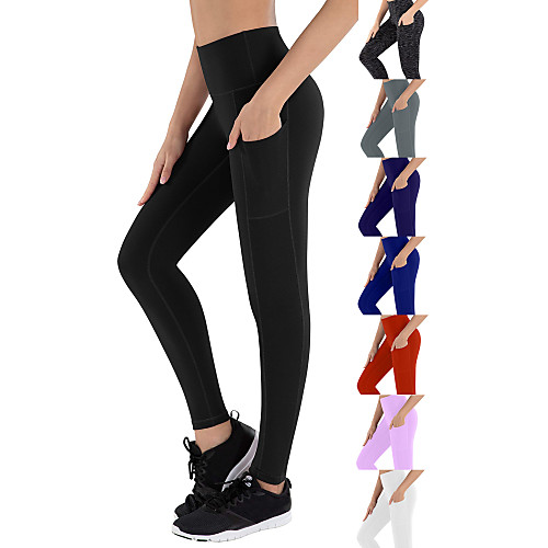 

Women's High Waist Yoga Pants Side Pockets Cropped Leggings Tummy Control Butt Lift 4 Way Stretch Dark Grey White Black Fitness Gym Workout Running Sports Activewear High Elasticity / Breathable