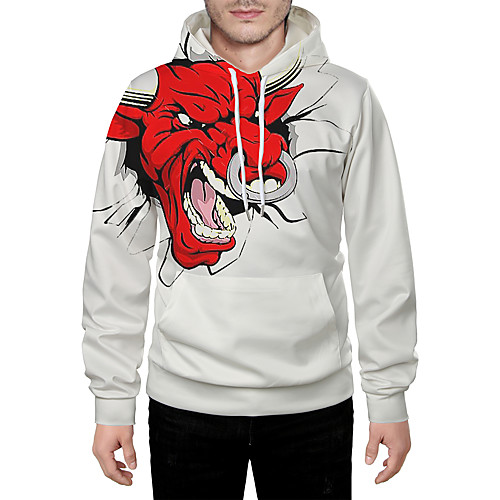 

Men's Daily Pullover Hoodie Sweatshirt 3D Graphic Animal Hooded Basic Hoodies Sweatshirts Long Sleeve White