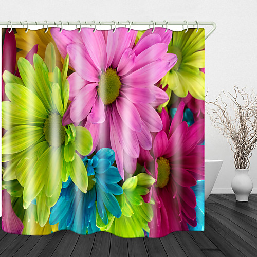 

Bright Colorful flowersBeautiful Back Print Waterproof Fabric Shower Curtain for Bathroom Home Decor Covered Bathtub Curtains Liner Includes with Hooks