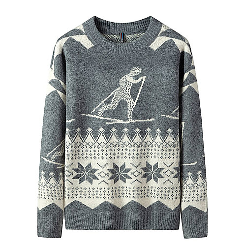 

Men's Stylish Basic Oversized Knitted Geometric Color Block Pullover Acrylic Fibers Long Sleeve Sweater Cardigans Crew Neck Fall Winter Black Khaki Gray