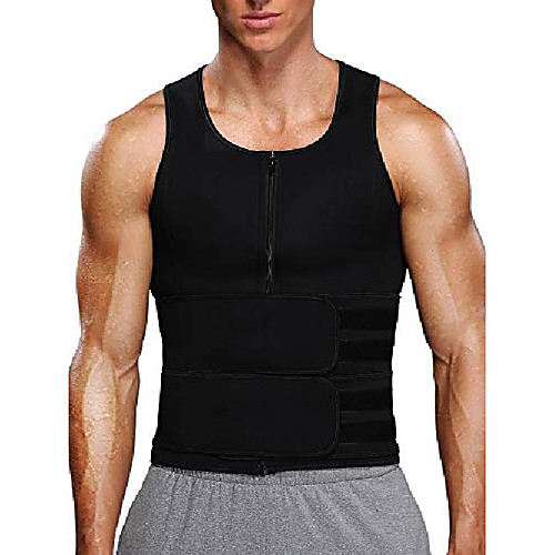 

men waist trainer sweat vest with double belts workout compression waist trainer sauna suit neoprene tank top,black s
