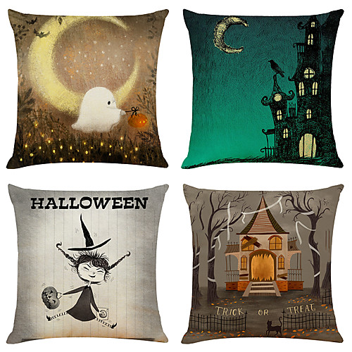 

Halloween Party Halloween Decor Horror Ghost 1 Set of 4 pcs Halloween Series Decorative Linen Throw Pillow Cover for Halloween Gift Home Decoration,18 x 18 inches 45 x 45 cm