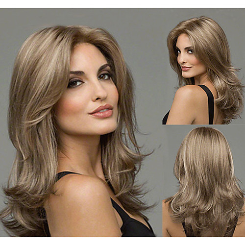 

Synthetic Wig Body Wave Middle Part Wig Long Medium Length Very Long Light golden Synthetic Hair 65 inch Women's Highlighted / Balayage Hair Middle Part Fluffy Brown