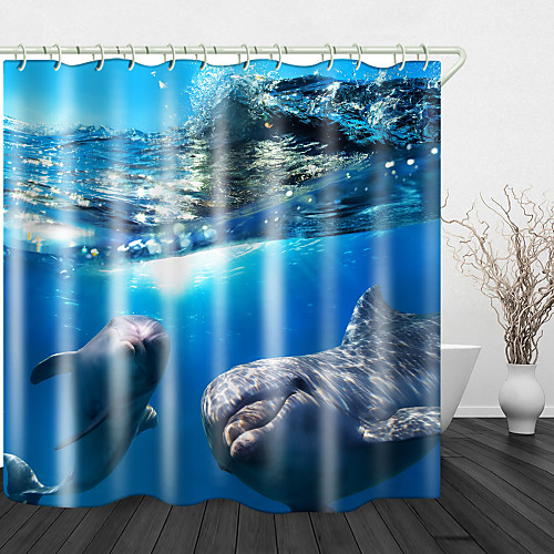 

Two big fish Print Waterproof Fabric Shower Curtain for Bathroom Home Decor Covered Bathtub Curtains Liner Includes with Hooks