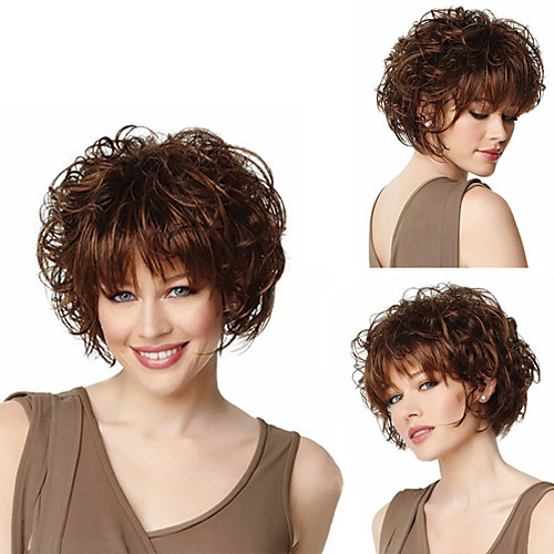 

Synthetic Wig Curly With Bangs Wig Short Brown Synthetic Hair Women's Fashionable Design Exquisite Fluffy Brown