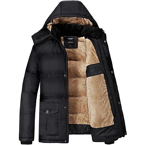 

Men's Winter Coat Parka Causal Solid Color Polyester Black M / L / XL