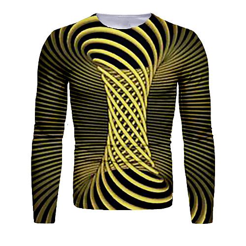 

Men's T shirt 3D Print Graphic Abstract Long Sleeve Daily Tops Basic Yellow