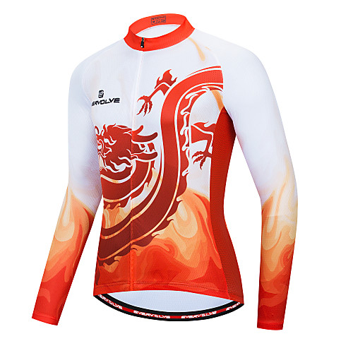 

Men's Long Sleeve Cycling Jersey White Bike Quick Dry Sports Geometic Clothing Apparel / Micro-elastic