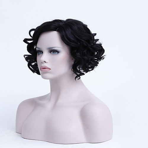 

Synthetic Wig Loose Curl Bob Asymmetrical Wig Short Black Synthetic Hair 14 inch Women's Classic Exquisite Fluffy Black