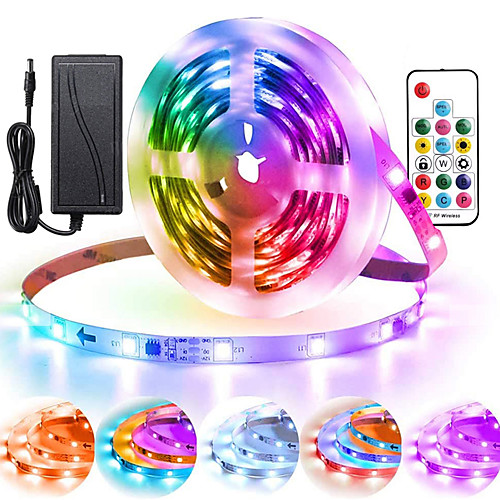 

5M ws2811 50 ICs 5050 digital RGB Strip 150LED Pixels IP65 waterproof Dream Magic Full color DC 12V Led Strip 30LEDm with mini RF 17 keys controller (PCB white)