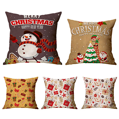 

1 Set of 5 pcs Christmas Series Decorative Linen Throw Pillow Cover 18 x 18 inches 45 x 45cm For Home Decoration Christmas Decoration