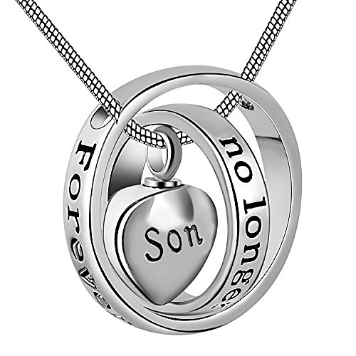 

womens&mens no longer by my side,forever in my heart carved locket cremation urn necklace for mom & dad (son)