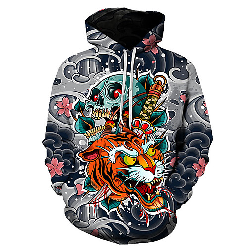 

Men's Pullover Hoodie Sweatshirt Graphic Animal Daily 3D Print Basic Hoodies Sweatshirts Gray