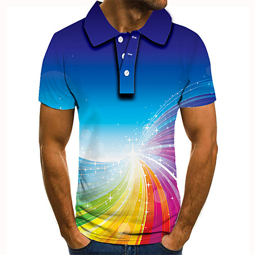 

Men's Polo 3D Print Graphic Print Short Sleeve Daily Tops Basic Rainbow