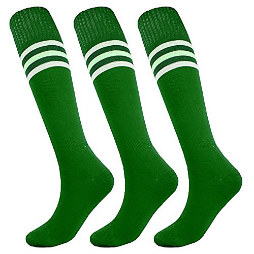 

knee high baseball uniform teen adult white striped socks (3pairs-green)